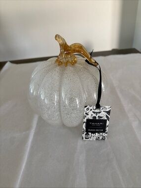 Handblown Glass White with Gold colored Pumpkin